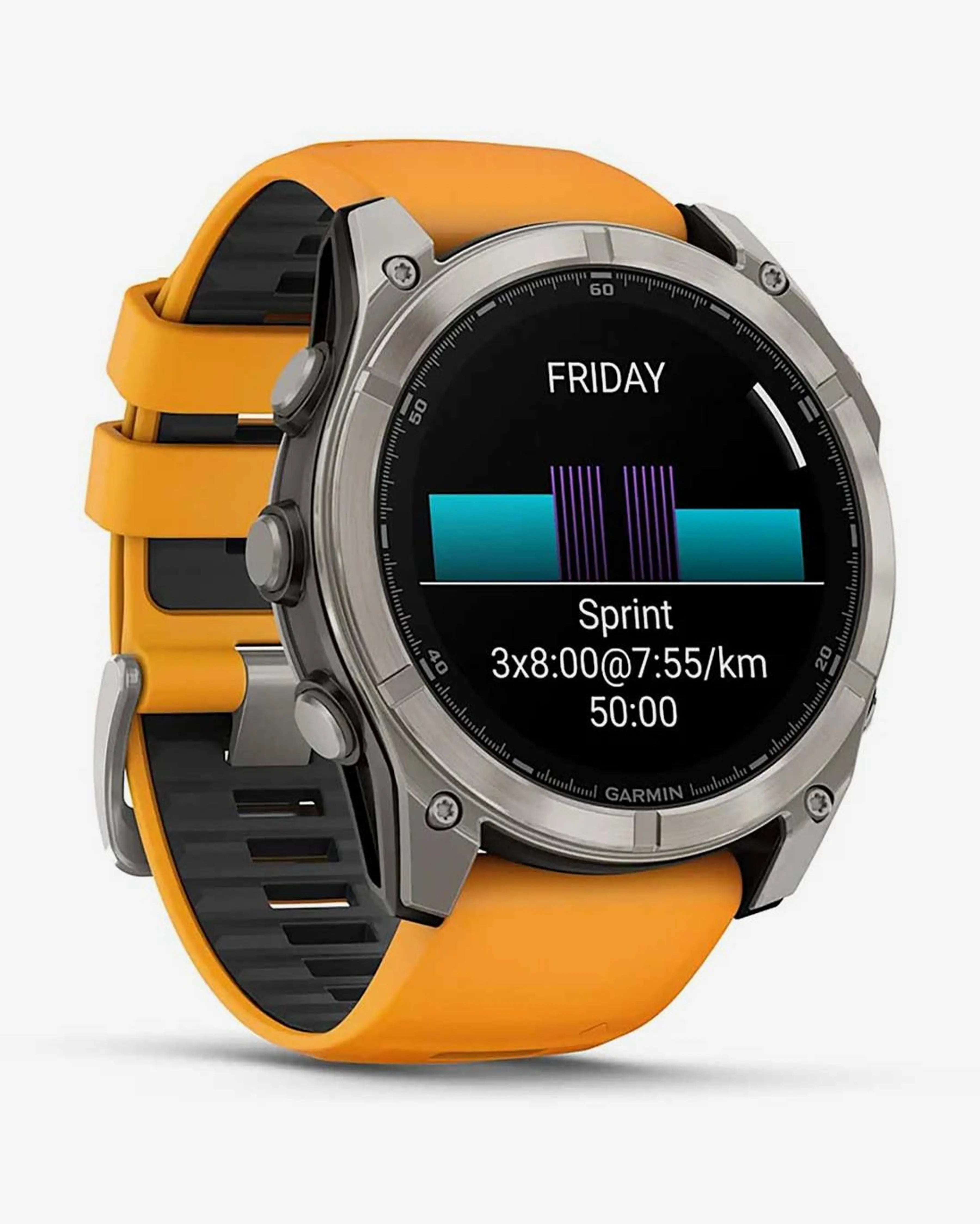 Garmin Fenix 8 AMOLED Zafiro 51 mm Titanio plateado correa naranja