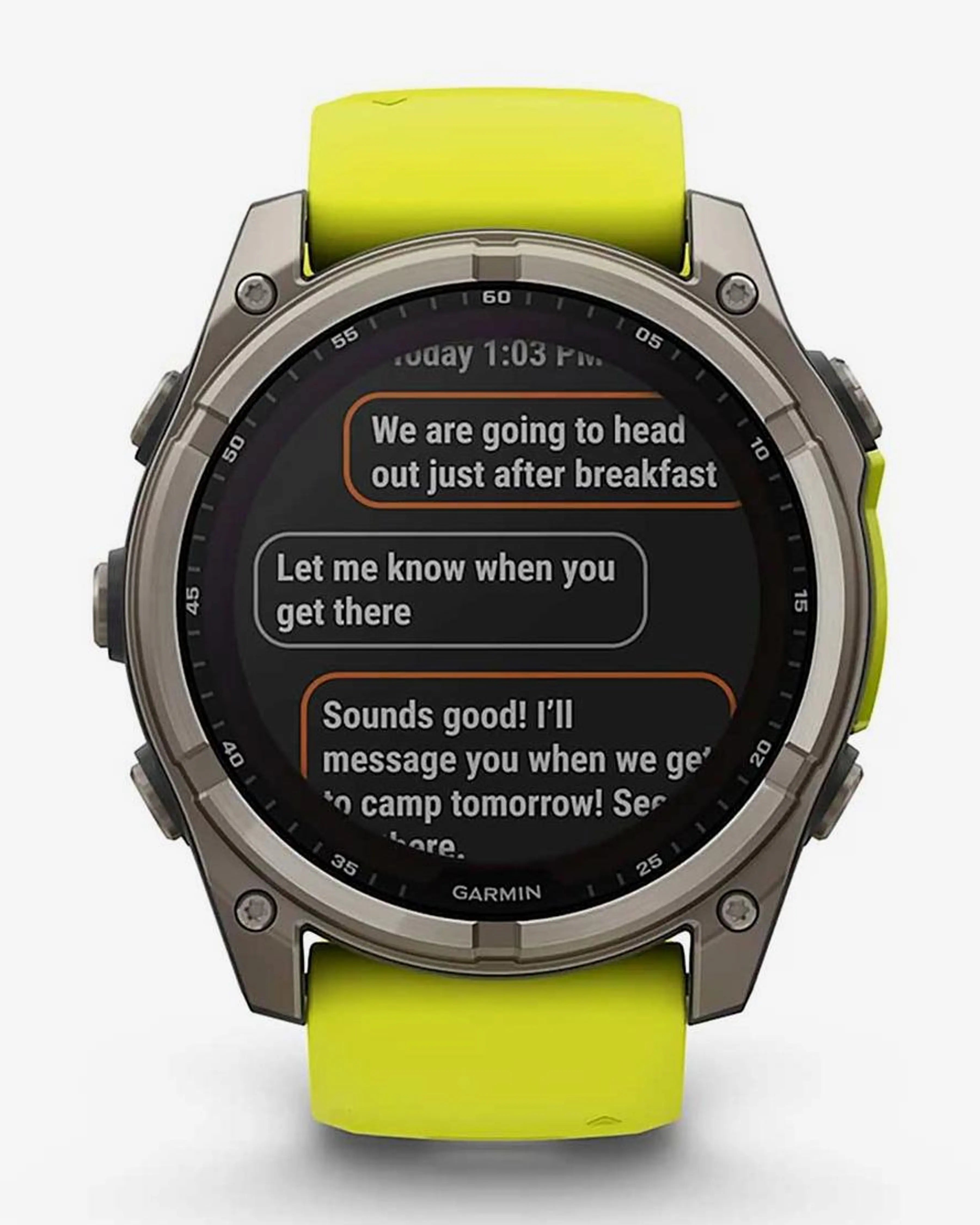 Garmin Fenix 8 Zafiro Solar 51 mm Titanio gris correa amarillo