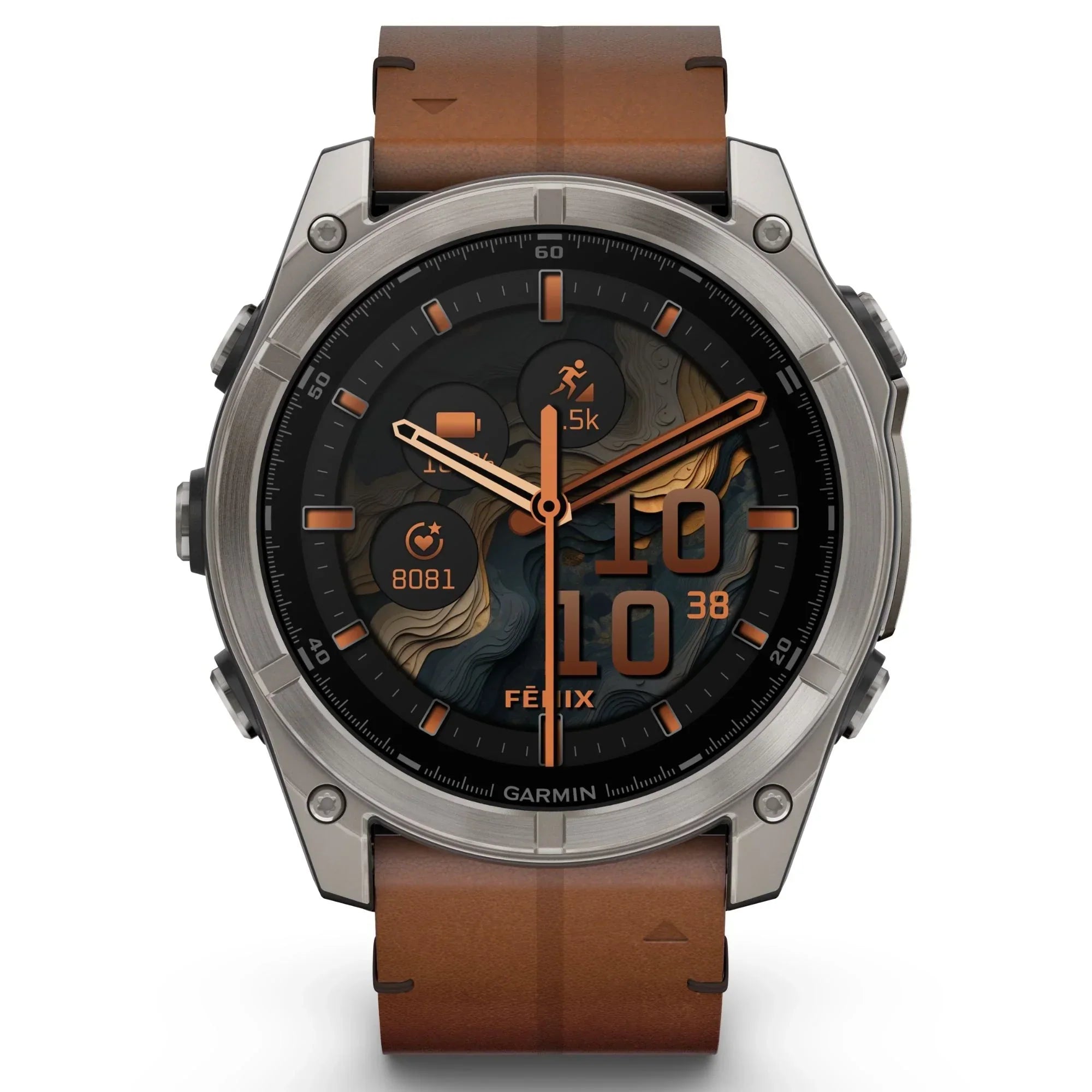 Reloj Garmin Fenix 8 AMOLED Zafiro Titanio con Correas de Cuero Marrón y Silicona Negra 51mm