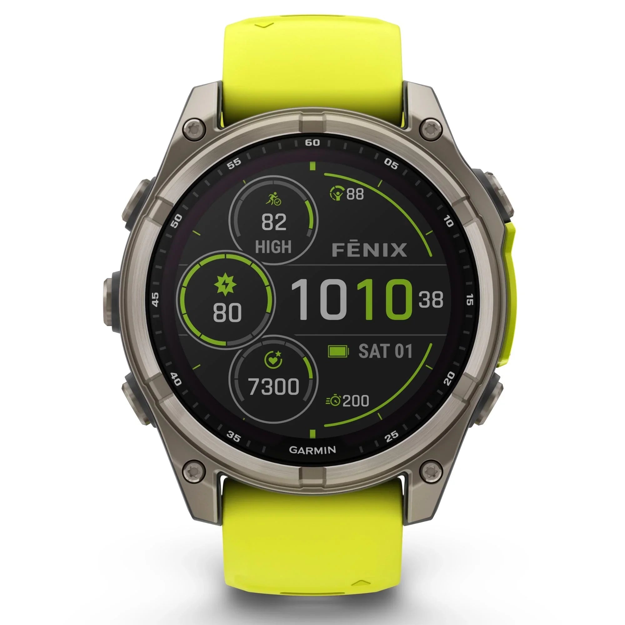 Reloj Garmin Fenix 8 Sapphire Solar Edition de titanio, correa de silicona amarilla/grafito, 47 mm
