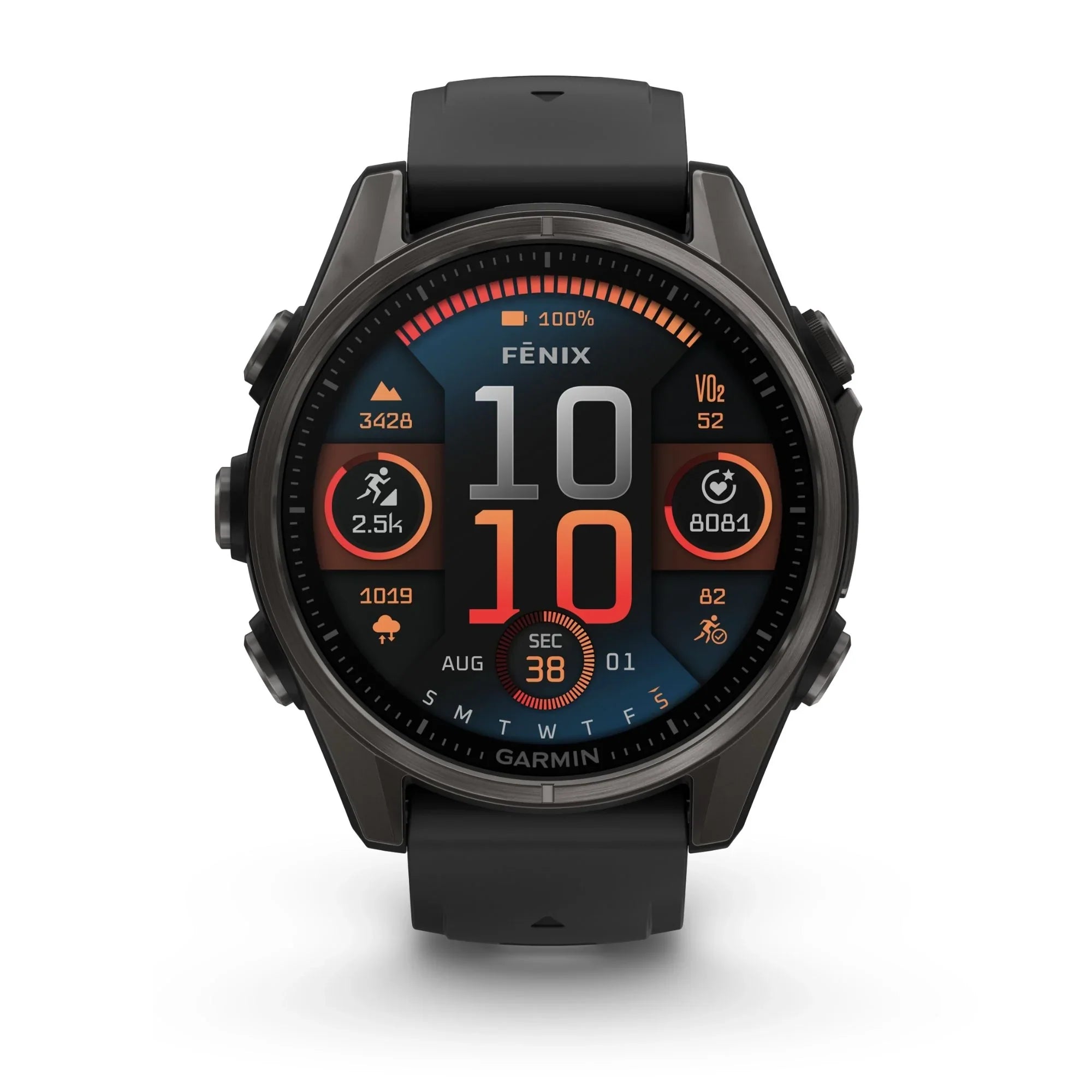 Reloj Garmin Fenix 8 AMOLED Zafiro Titanio Carbono Gris DLC con correa de silicona negra, 43 mm