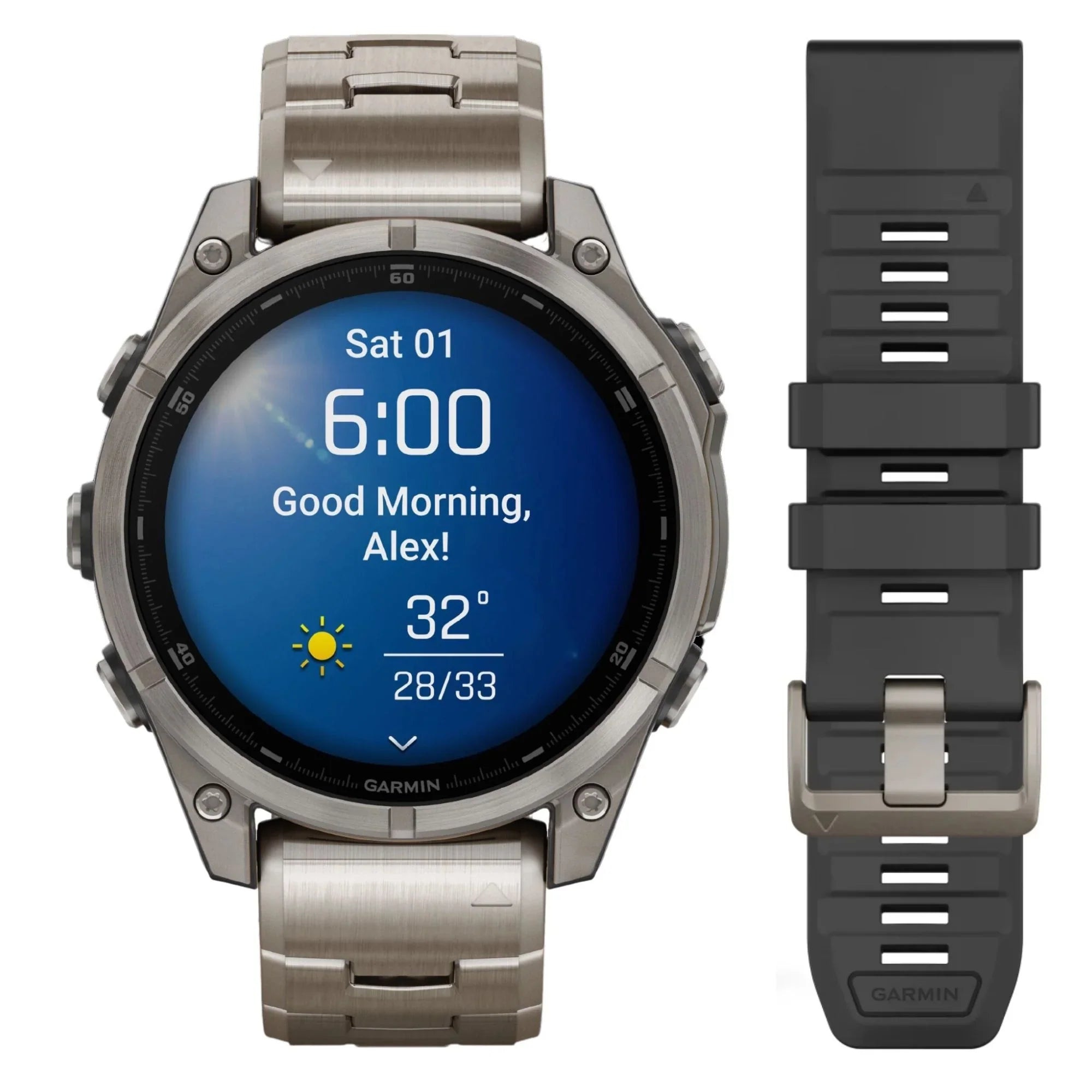 Reloj Garmin Fenix 8 AMOLED Zafiro Titanio con Correas de Titanio y Silicona Negra, 47 mm